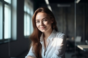 轻熟风白色衬衫微笑美女图片